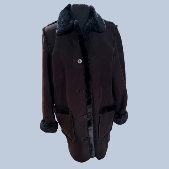 Liz Claiborne Black Coat with Faux Fur Trim - Picture 1 of 9